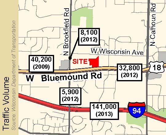 Brookfield, WI Hobby Lobby and Dunham's Sports Traffic Map